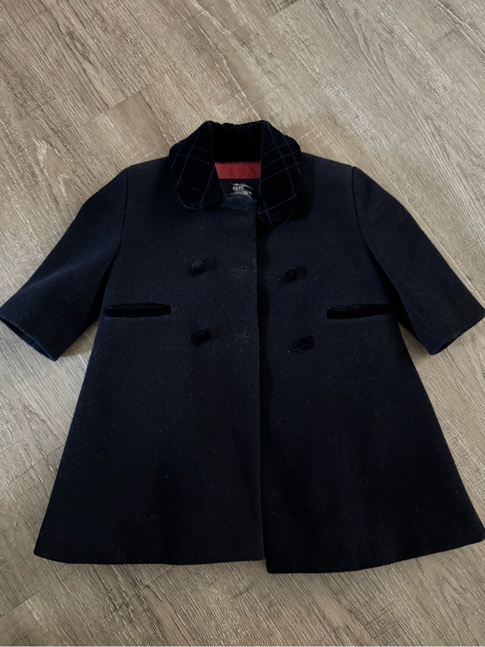 Baby Burberry Wool Pea Coat with Red Lining